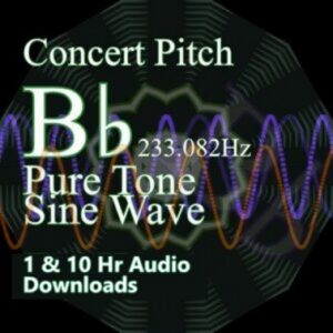 B Flat 233.082 Hz Pure Sine Wave Audio Downloads. Graphic representing the B flat concert pitch tone for musical tuning.