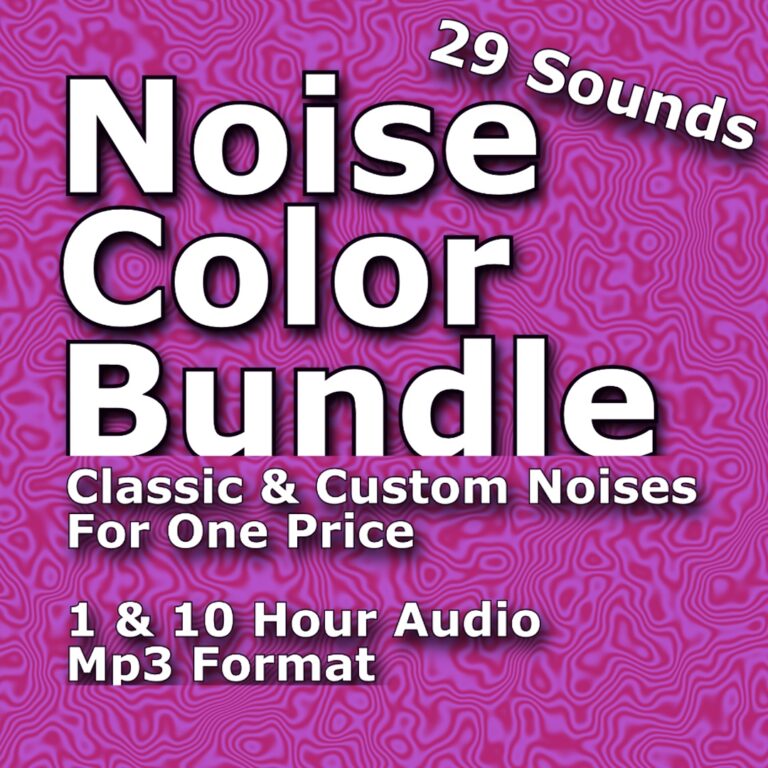 A graphic for the Noise Color Bundle, with a pink background and text about classic and custom noises.