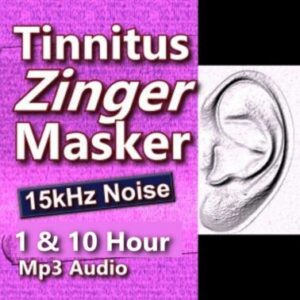 A graphic for the Tinnitus Zinger Masker, showing text and an illustration of an ear.