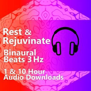 3 Hz Delta Wave Binaural Beats 10 Hour MP3 Download. Red and purple graphic with headphones, indicating audio for Delta Wave entrainment, rest, and physical healing.