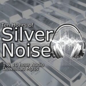 Silver Noise Audio Downloads. A metallic-silver digital sound wave graphic representing the reflective, high-frequency acoustic properties of Silver Noise.