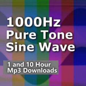 A graphic for a 1000Hz Pure Tone Sine Wave, with a colorful striped background.