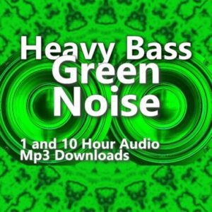 A graphic for the Heavy Bass Green Noise audio, featuring two large speaker cones.