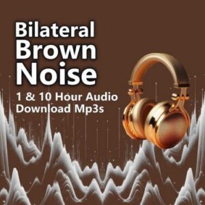 Bilateral Brown Noise 10 Hour MP3 Download. Image shows golden headphones over sound waves to indicate audio for anxiety relief and meditation.