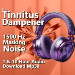 Tinnitus Dampener 1500 Hz Focused Noise Masking MP3 Download. Orange graphic highlighting the 1500 Hz target frequency for tinnitus relief.