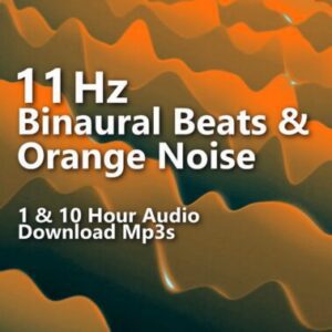 A graphic for "11Hz Binaural Beats & Orange Noise," featuring a wavy, abstract orange pattern.