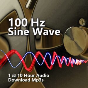 A graphic for a 100 Hz Sine Wave audio download, with a sound wave and a reel-to-reel tape.