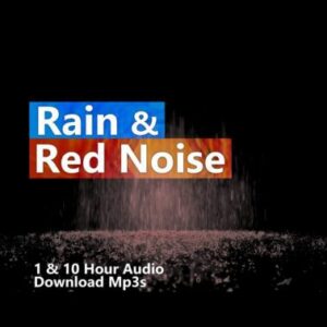 A graphic for "Rain & Red Noise," showing a heavy downpour of rain against a dark background.