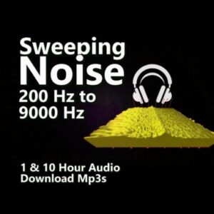 A graphic for "Sweeping Noise," showing headphones and a 3D visualization of a yellow sweeping sound wave.