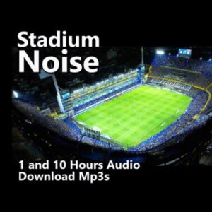 A graphic for "Stadium Noise," showing a large, brightly lit football stadium at night.