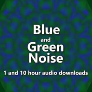 Blue Noise and Green Noise Audio Downloads MP3. Graphic emphasizing the blue and green noise combination for relaxation and noise masking.