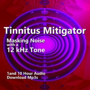 A graphic for Tinnitus Mitigator, showing a series of concentric circles and text.