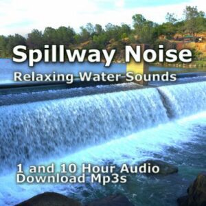 A graphic for "Spillway Noise," showing water flowing over a spillway.
