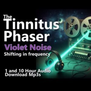 A graphic for The Tinnitus Phaser, showing a reel-to-reel audio recorder with headphones.