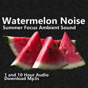 A graphic for Watermelon Noise audio downloads showing sliced watermelon and text for summer focus.