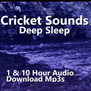 A graphic for Cricket Sounds audio downloads, with text for deep sleep and stress relief.