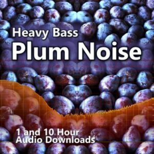 Plum Noise Audio Downloads. Graphic highlighting the Heavy Bass Plum Noise blend of Red, Blue, Violet, Brown, & Grey Noise for sleep and sound masking