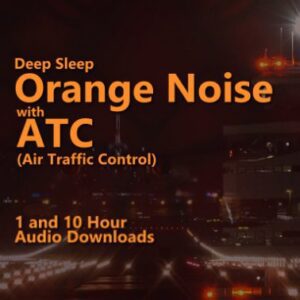 A graphic for Orange Noise with ATC, showing a night-time airport runway with blurred lights.