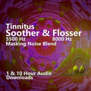 A graphic for the Tinnitus Soother & Flosser Blend, showing headphones and a frequency graph