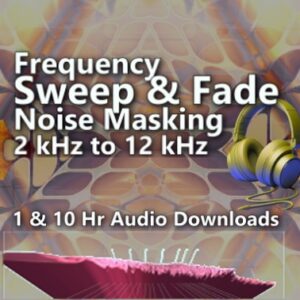 Frequency Sweep & Fade Noise Masking Audio Downloads. Graphic showing a frequency response analysis of the Tinnitus Riser, sweeping from 2 kHz to 12 kHz for potential masking.