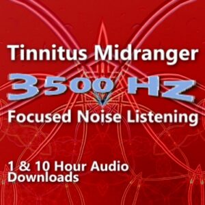 Tinnitus Midranger 3500 Hz Focused Noise Masking MP3 Download. Red graphic emphasizing the 3500 Hz target frequency for tinnitus relief.